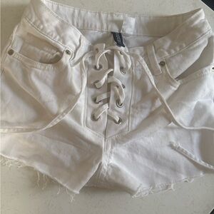 White Lace-Up Mini Jean Short